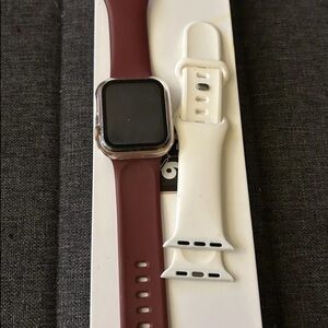 Apple Watch with Burgundy and White Bands